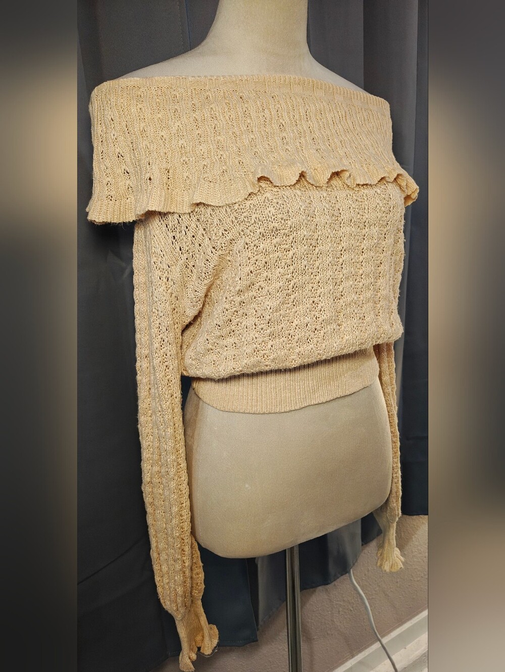 Free People Crazy In Love Knit Off The Shoulder Ruffle Sweater. - Picture 2 of 15